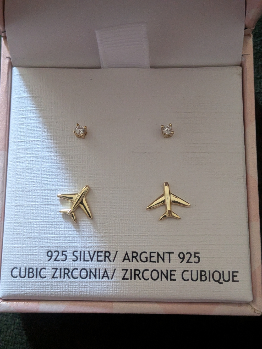 Rachel Ashwell 925 Sterling Silver Gold Plated Airplane & CZ Stud Earring Set